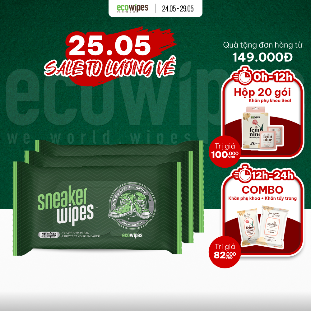 Combo 03 gói khăn giấy ướt lau giày Sneaker Wipes gói 25 tờ làm sạch nhanh chóng các vết bẩn