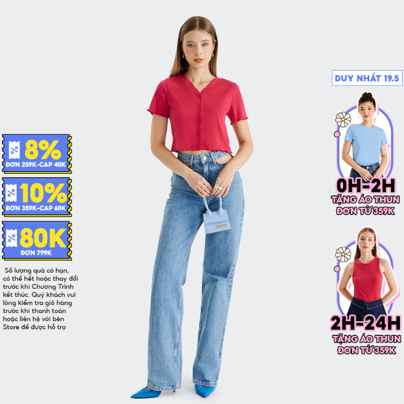Áo thun crop MARC FASHION tay ngắn cổ V cài nút - CBNT033523