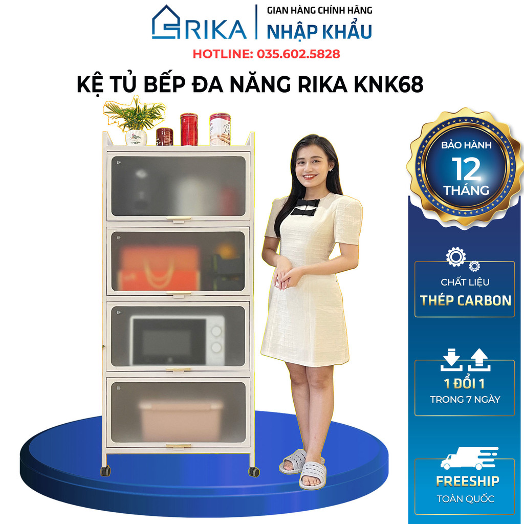Kệ Tủ Đa năng KNK68 nắp trượt kính cường lực, Tủ bếp 4 5 tầng để đồ nhà bếp cực gọn gàng tiện lợi Hàng nhập khẩu cao cấp