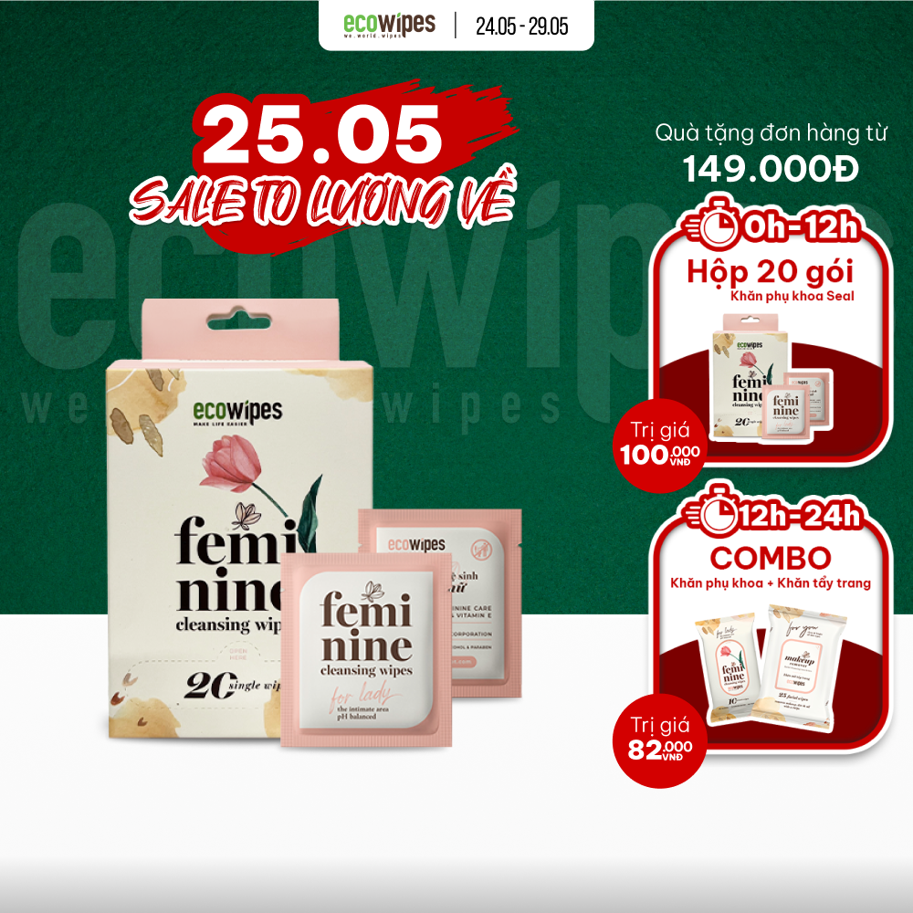 Combo 20 gói khăn giấy ướt phụ khoa mini 4 seal Ecowipes vệ sinh vùng kín phụ nữ hương Daisy size 15x20cm nhỏ gọn bỏ túi