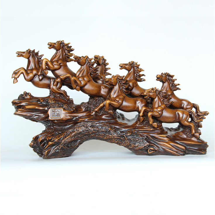 Tượng bát mã truy phong bột đá đúc sơn phủ gỗ T06