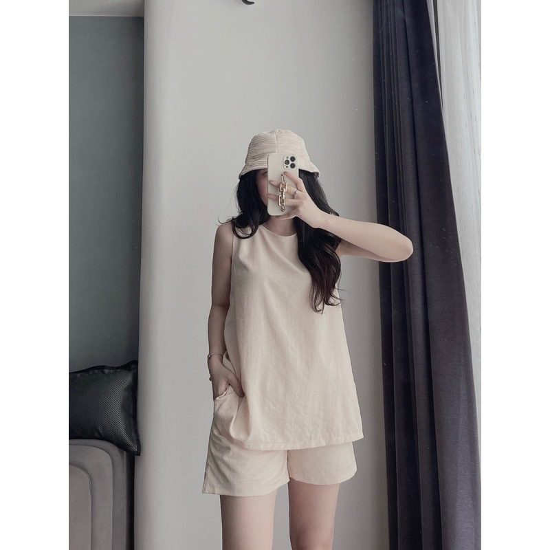 Bộ Đũi be áo Ba lỗ khuy bọc