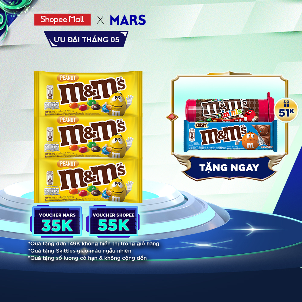 Combo 3 gói Kẹo Sô Cô La Đậu Phộng M&M'S 37g