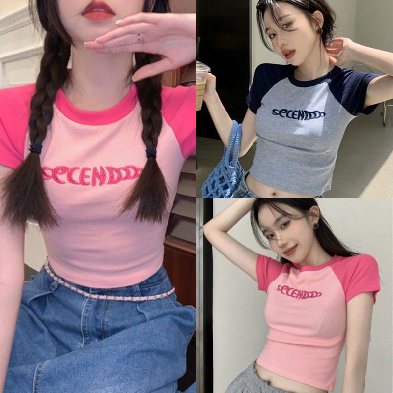 Áo Croptop SECENDODO Phối Tay Cá Tính HOTTREND