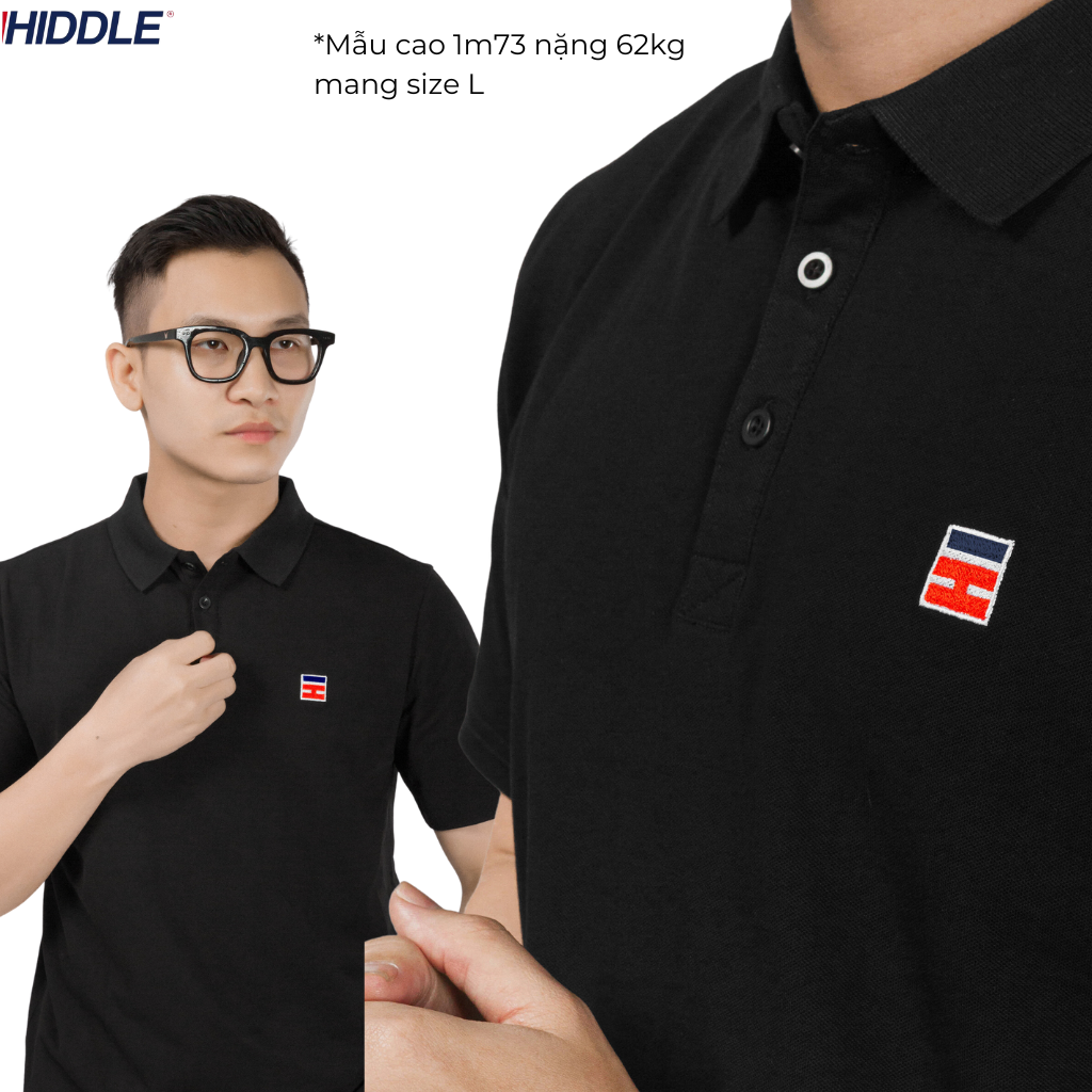 Áo polo nam đẹp hàng hiệu đen trắng chính hãng HIDDLE vải cotton cá sấu cao cấp thêu logo | H01-T1