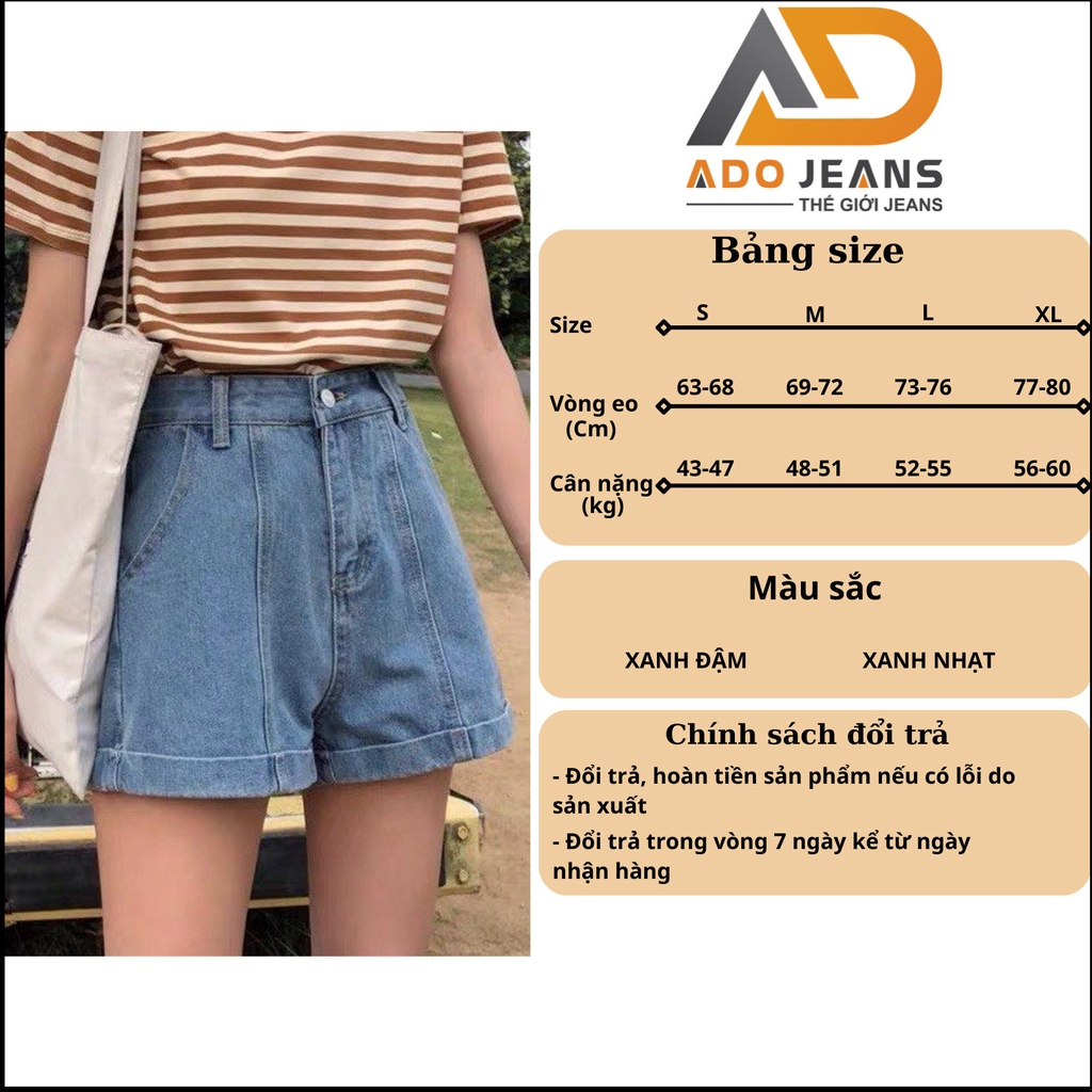 Quần short nữ kaki cạp cao, quần đùi jean nữ ống rộng lưng cao phong cách Ulzzang Hàn Quốc