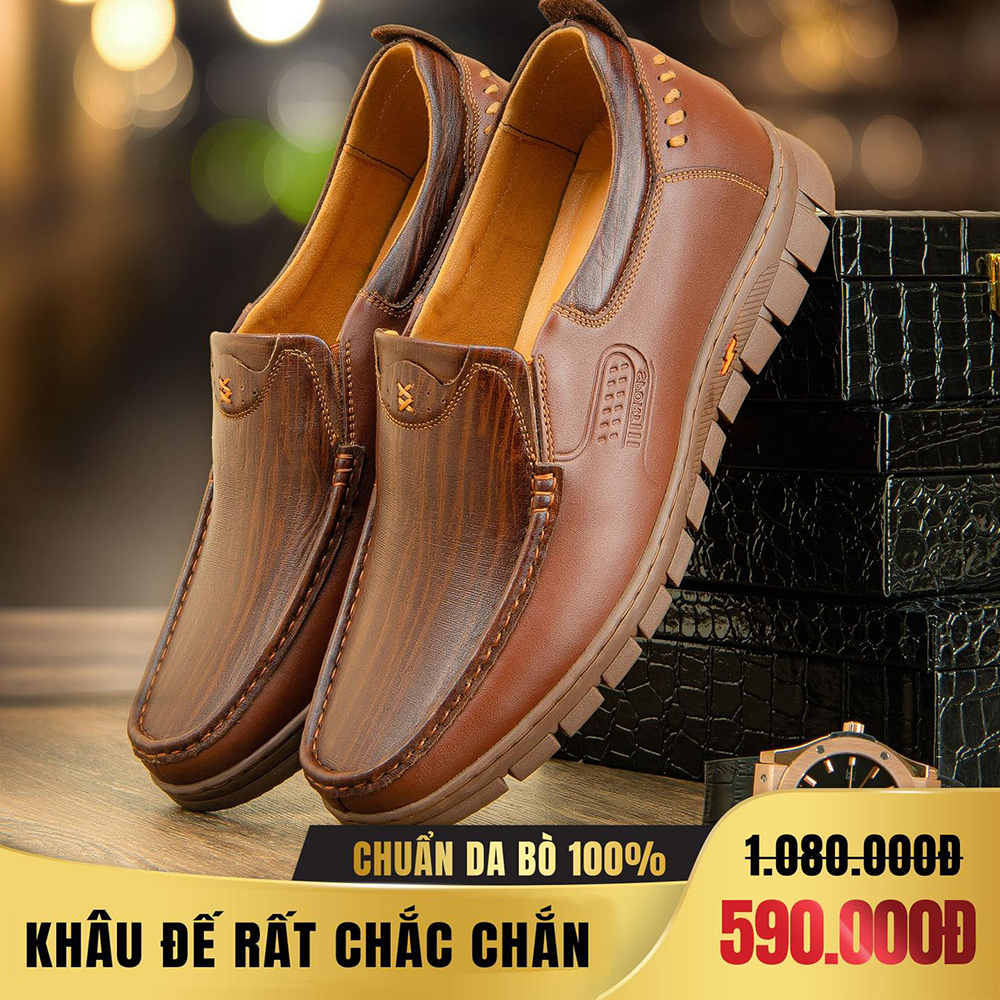 Giày da nam da bò nguyên tấm hỗ trợ tăng chiều cao bí mật 5cm