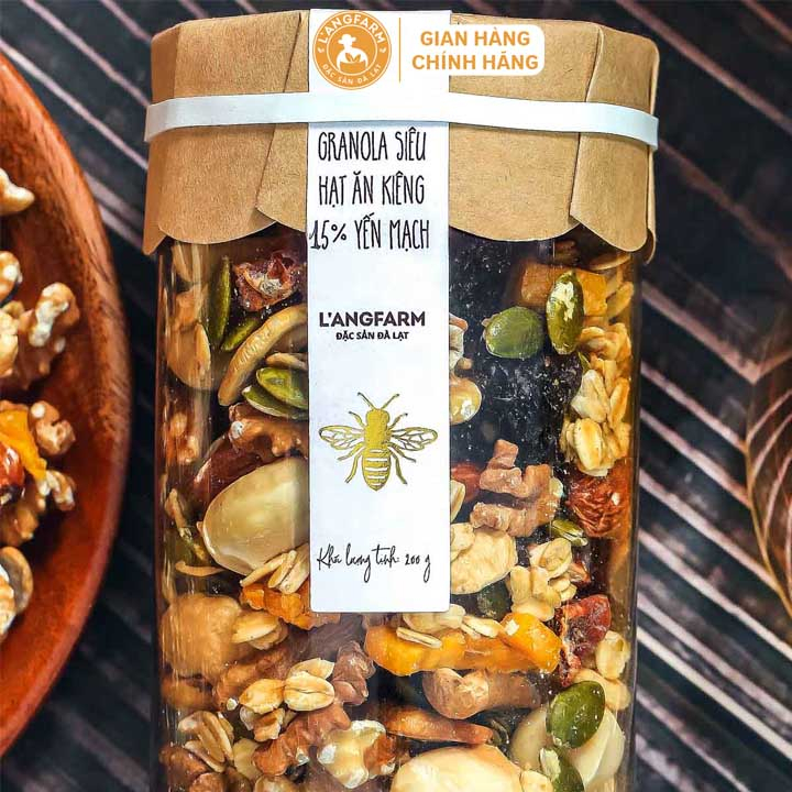 Granola siêu hạt ăn kiêng 15% yến mạch L'angfarm, Bao bì handmade đẹp mắt, phù hợp tiêu dùng hoặc làm quà tặng
