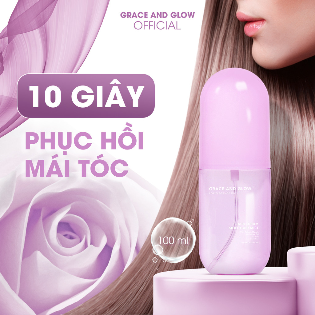 Xịt dưỡng tóc Grace & Glow Black Opium Silky Hair Mist Spray Soft and Silk hair with Golden Marula + Olive Oil