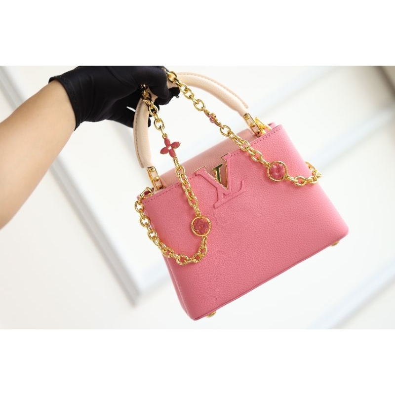 Túi xách nữ LV CAPU đẹp xuất sắc dây xích logo &amp; dây da chỉnh nấc 3 màu hot hit 2box cực xịn