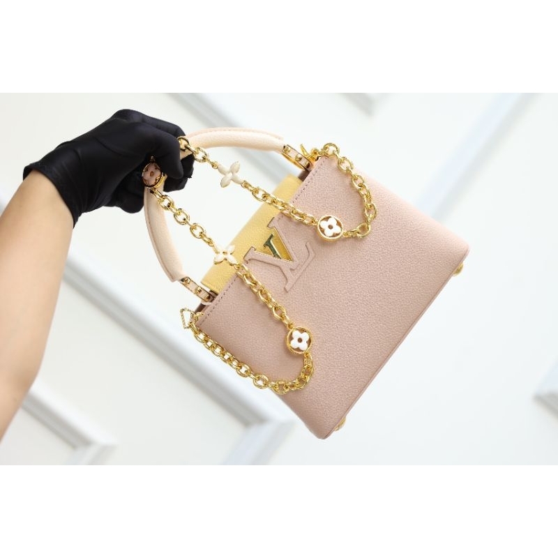 Túi xách nữ LV CAPU đẹp xuất sắc dây xích logo &amp; dây da chỉnh nấc 3 màu hot hit 2box cực xịn