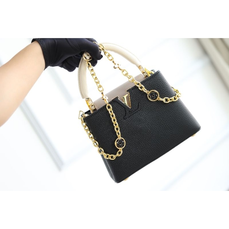 Túi xách nữ LV CAPU đẹp xuất sắc dây xích logo &amp; dây da chỉnh nấc 3 màu hot hit 2box cực xịn