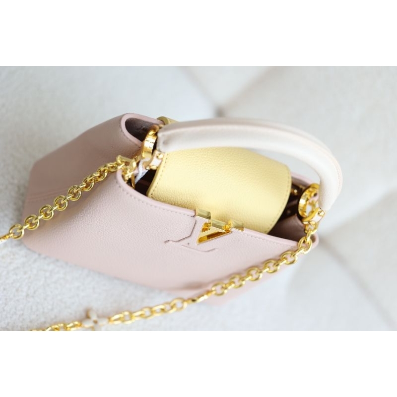 Túi xách nữ LV CAPU đẹp xuất sắc dây xích logo &amp; dây da chỉnh nấc 3 màu hot hit 2box cực xịn