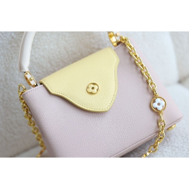 Túi xách nữ LV CAPU đẹp xuất sắc dây xích logo &amp; dây da chỉnh nấc 3 màu hot hit 2box cực xịn