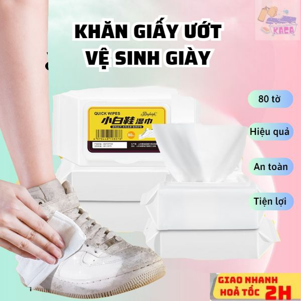 Khăn Giấy Lau Giày Sneaker Siêu Sạch Hộp 80 Tờ Siêu Hot Không Hoá Chất Làm Hại Da Tay, Vải Giày