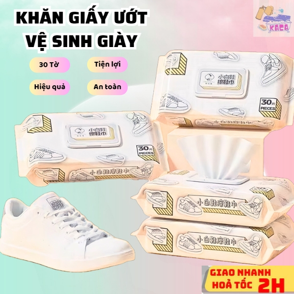 Khăn Giấy Lau Giày Sneaker Siêu Sạch Hộp 30 Tờ Siêu Hot Không Hoá Chất Làm Hại Da Tay, Vải Giày
