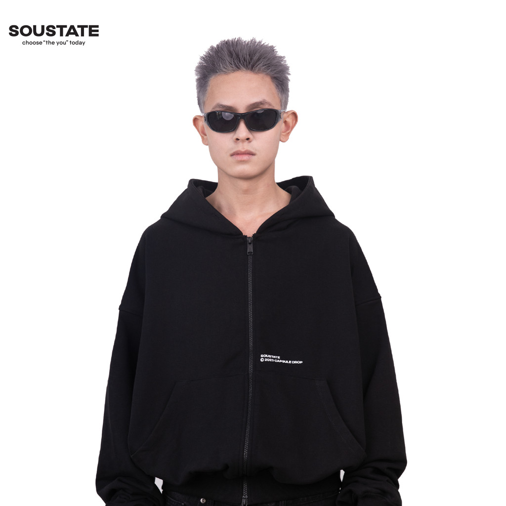 ÁO HOODIE FULL ZIP SOUSTATE LOVE ĐEN (BOXY)