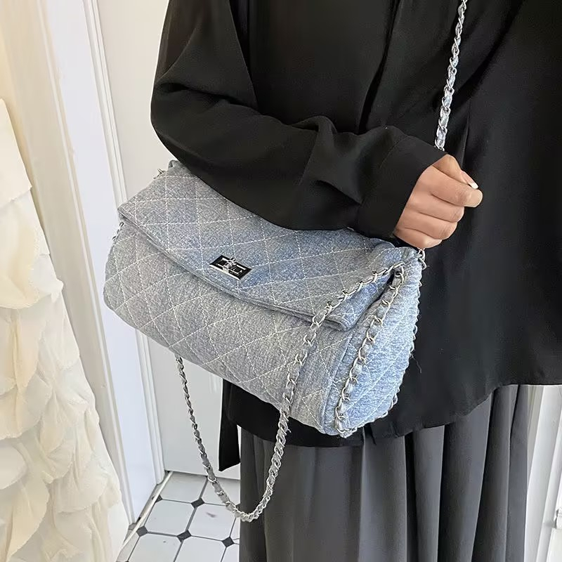 Túi đeo vai chuỗi hình thoi phong cách Xiaoxiang túi xách denim túi vuông nhỏ cho nữ🌈🌷HÀNG CÓ SẴN🌱