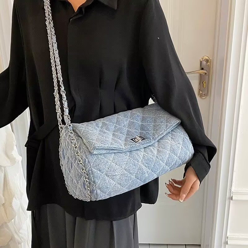 Túi đeo vai chuỗi hình thoi phong cách Xiaoxiang túi xách denim túi vuông nhỏ cho nữ🌈🌷HÀNG CÓ SẴN🌱