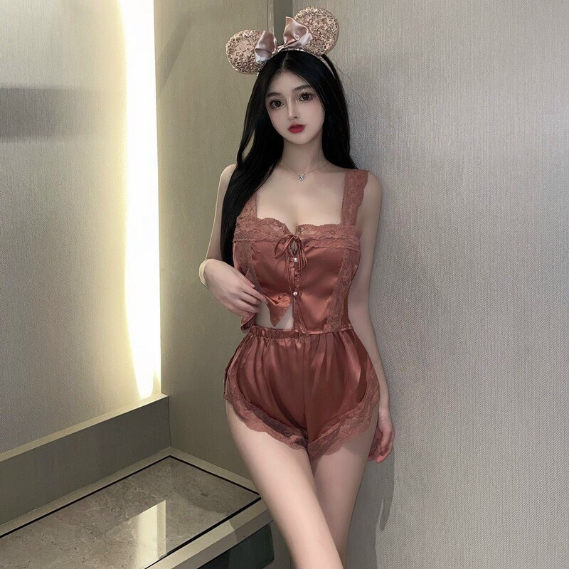 HOT - Set đồ ngủ lụa satin phối ren quyến rũ M25 | BigBuy360 - bigbuy360.vn