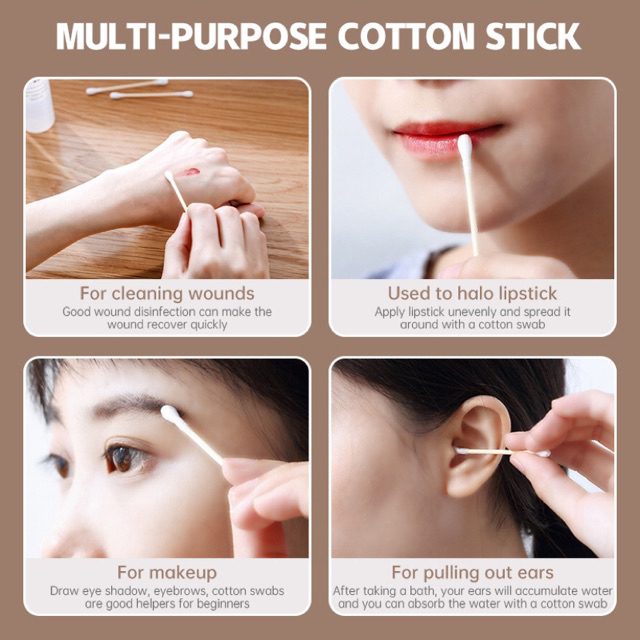 HOT Tăm bông ngoáy tai 100 que thân gỗ tăm bông ráy tai nặn mụn