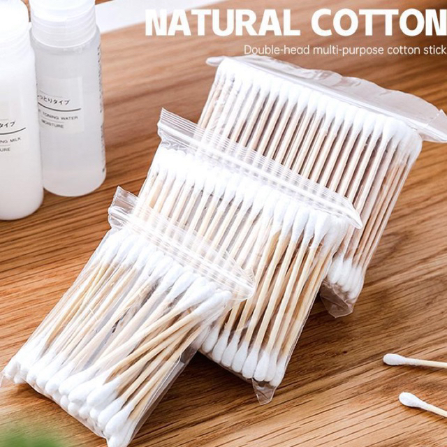 HOT Tăm bông ngoáy tai 100 que thân gỗ tăm bông ráy tai nặn mụn