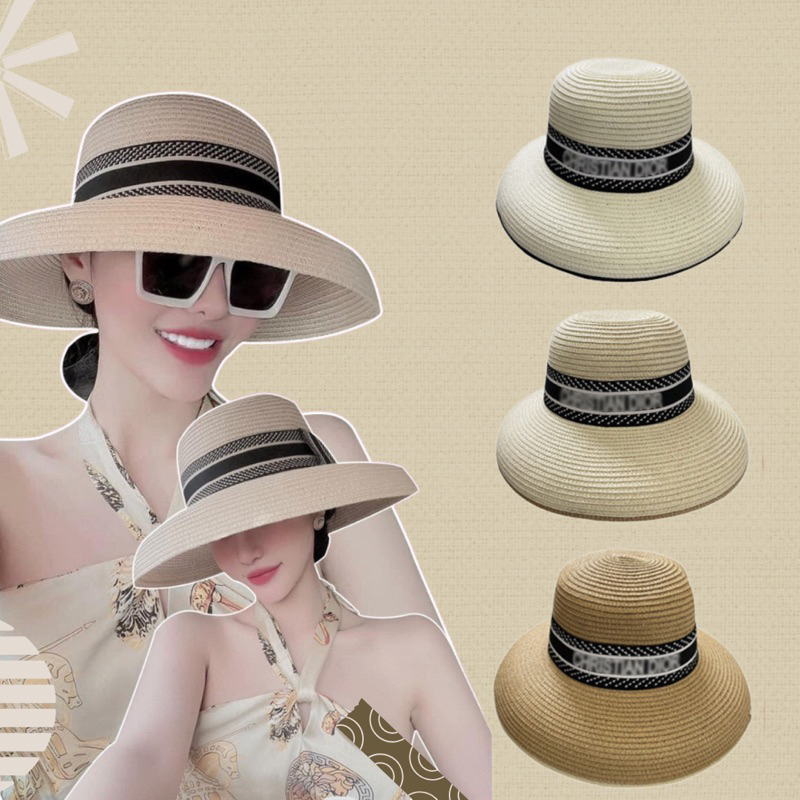 Mũ cói đi biển nữ vành rộng chống nắng,nón cói nơ xinh cho mẹ và bé thời Hàn Quốc rẻ đẹp