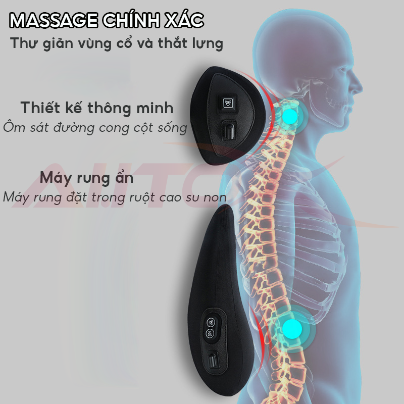 Gối đầu và tựa lưng ô tô massage AutoX máy rung 6 chế độ ruột cao su non êm mềm - Giảm đau mỏi cổ vai gáy | BigBuy360 - bigbuy360.vn