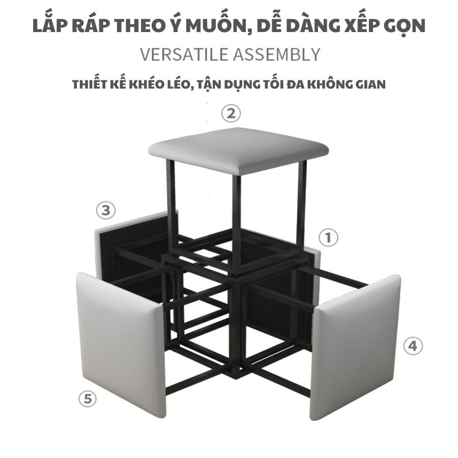 Ghế đôn sofa hình hộp 5 ghế xếp thành 1 hình rubik lập phương tiết kiệm diện tích - Ghế xếp gọn thông minh có bánh xe