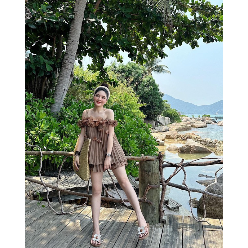 Set Voan Dập Ly Trễ Vai KAB