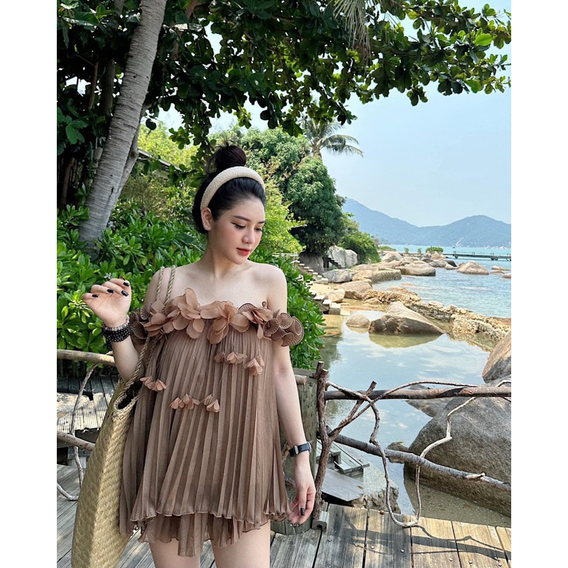 Set Voan Dập Ly Trễ Vai KAB