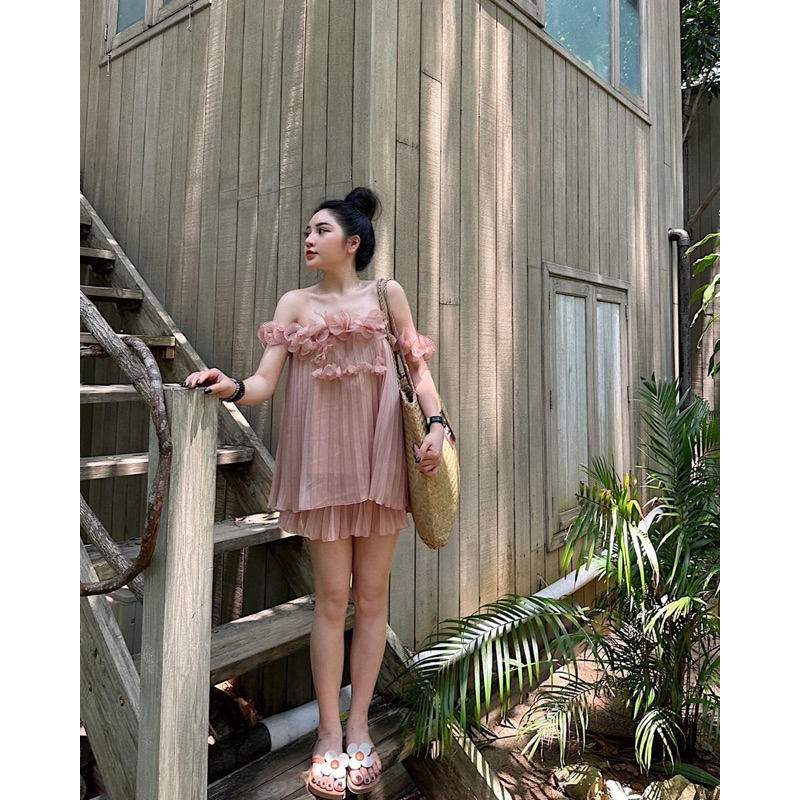 Set Voan Dập Ly Trễ Vai KAB