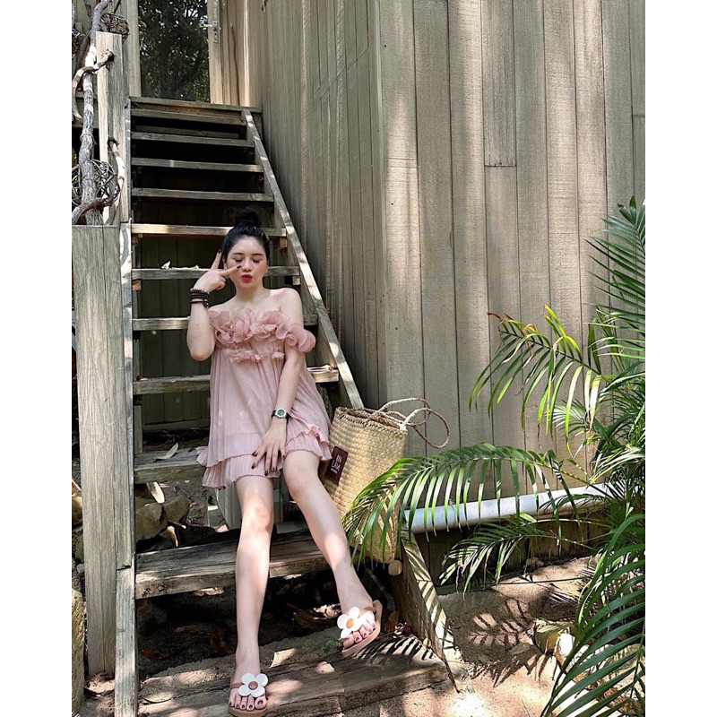 Set Voan Dập Ly Trễ Vai KAB