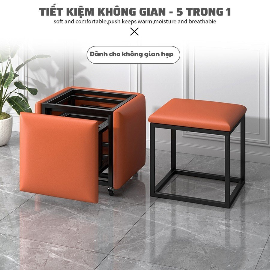 Ghế đôn sofa hình hộp 5 ghế xếp thành 1 hình rubik lập phương tiết kiệm diện tích - Ghế xếp gọn thông minh có bánh xe