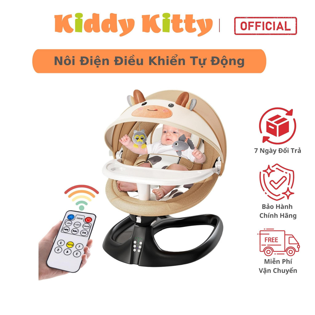 Nôi điện tự động (Tặng Màn), nôi điện gấp gọn có điều khiển từ xa kết nối bluetooth, nâng hạ thành ghế ăn dặm - MK03