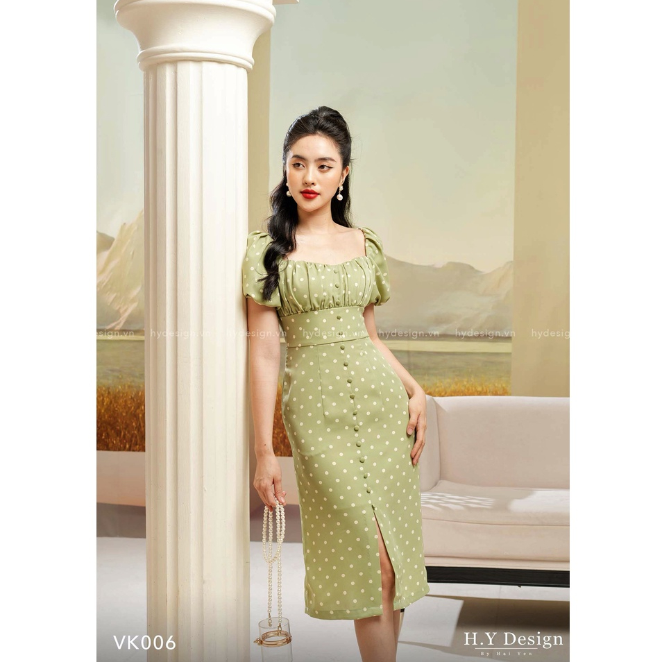 Váy chấm bi xanh bơ hot hit - VK00611
