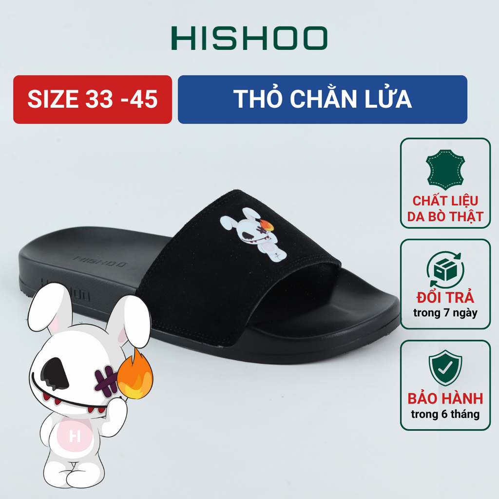 Dép quai ngang slipper cho bé trẻ em BIG SIZE Thỏ Chằn Lửa cao cấp nam, nữ HISHOO siêu nhẹ da bò size 33 - 44 U078