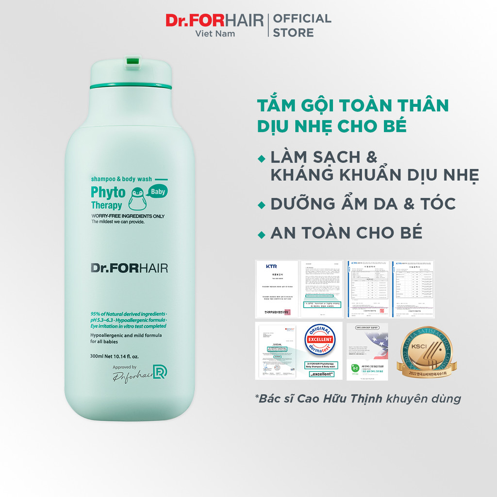 Sữa tắm gội dịu nhẹ toàn thân cho bé 2 trong 1 chiết xuất thực vật Dr.FORHAIR Phyto Therapy Shampoo and Body Wash 300ml