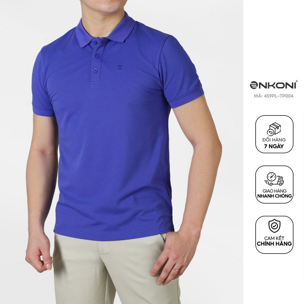 Áo polo nam màu xanh tím ENKONI, áo thun polo nam vải cotton dáng slim fit vừa người 459TP0004