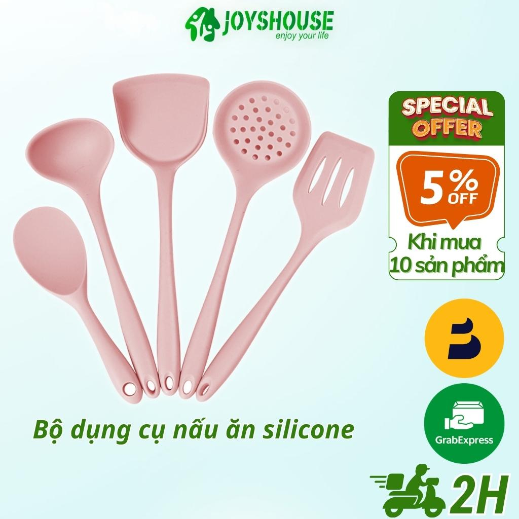 Bộ dụng cụ nhà bếp nấu ăn 5 món bằng silicon chống dính chịu nhiệt độ cao và an toàn cho sức khỏe