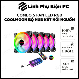 Combo 5 Fan Led RGB Coolmoon L9+ Tặng Bộ Hub Kết Nối Nguồn Và Điều Khiển