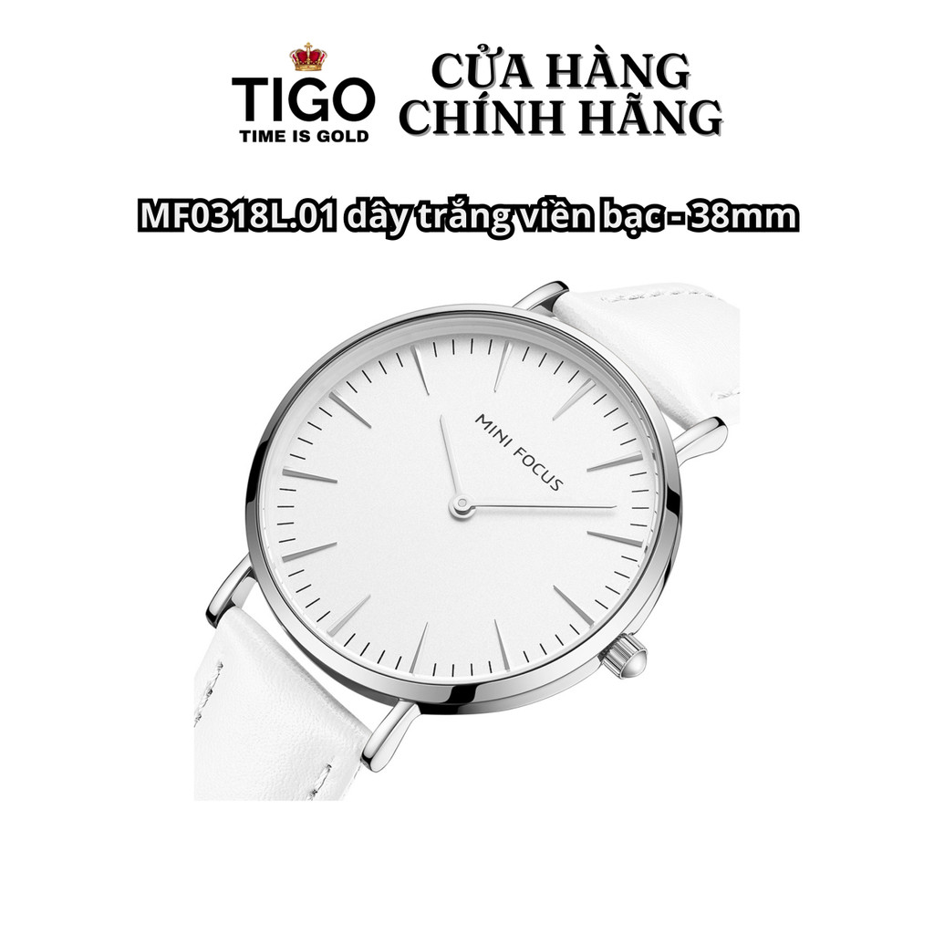 Đồng Hồ Nữ MINI FOCUS MF0318L.01 Dây Da Trắng Viền Bạc Thép Không Gỉ Cao Cấp Mặt Tròn Đường Kính 38mm Chống Nước