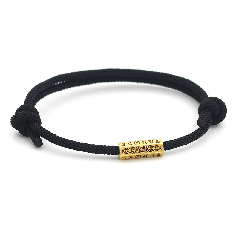 Vòng Tay Bình An Chỉ Đỏ Xỏ Cham Om Mani Padme Hum dây rút tùy chỉnh độ rộng