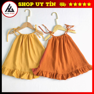 Váy 2 dây bé gái chân xoè giúm cổ dây buộc vai có 4 màu cực xinh cho bé gái - Hogi clothing