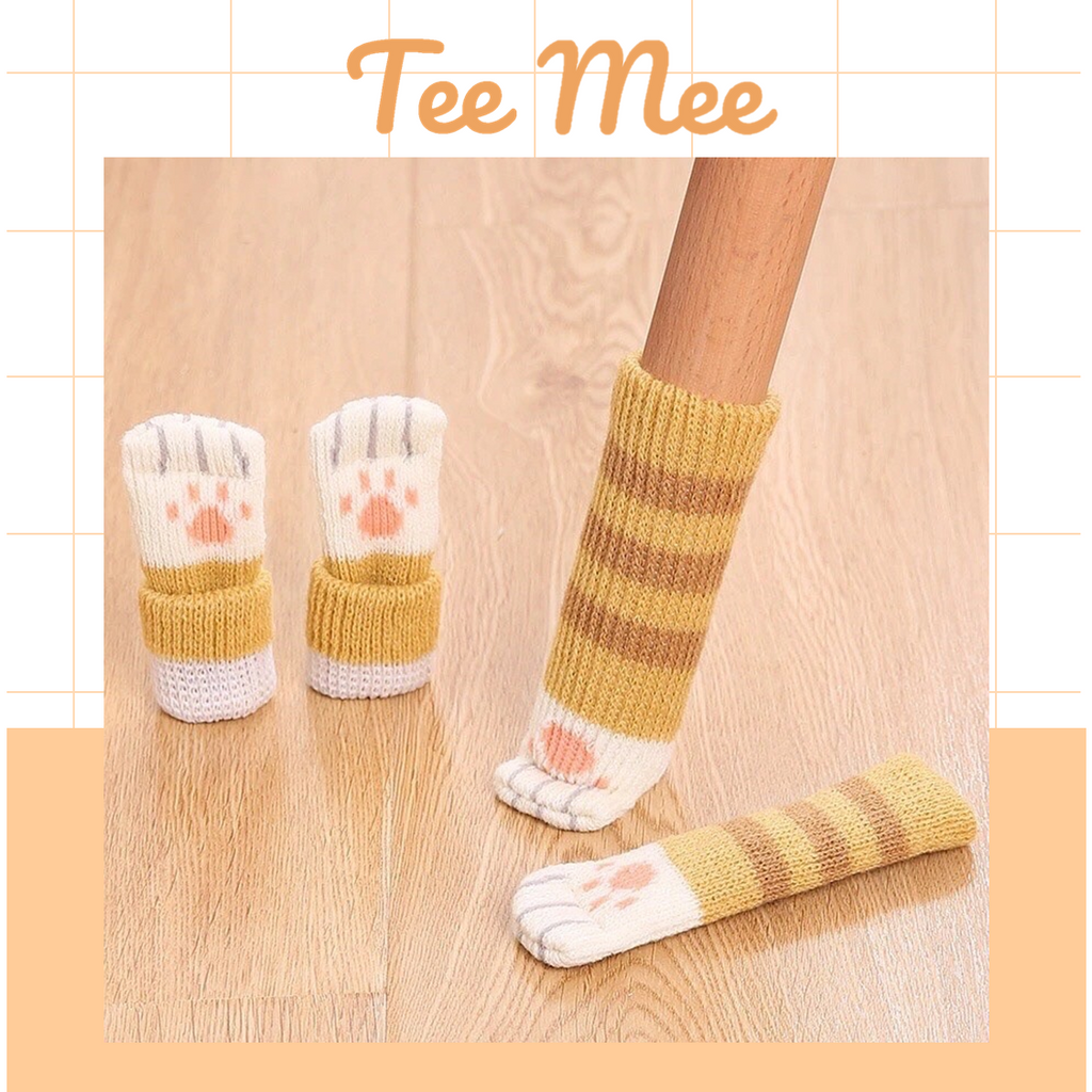 Vỏ Bọc Chân Bàn Ghế, Tất Vỡ Bọc Chân Ghế Gỗ Hình Móng Mèo Bằng Len Dễ Thương Chống Trượt Chống Mài Mòn
