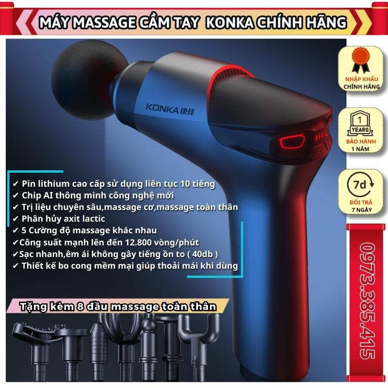 Súng massage cầm tay cao cấp chính hãng KonKa,Máy mát xa cao cấp toàn thân mini đa năng tặng kèm 8 đầu massage toàn thân