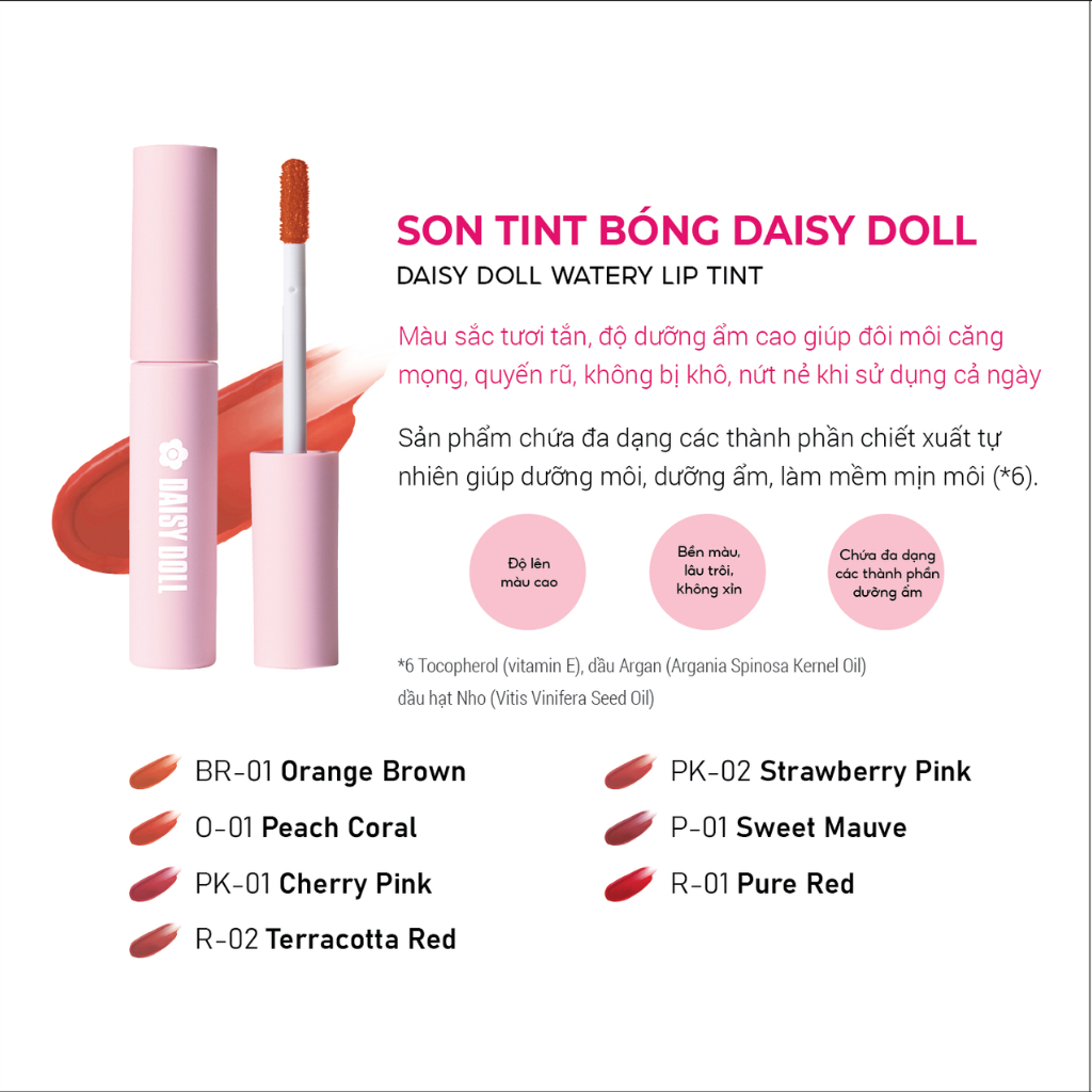 Son Tint Dạng Kem Bóng Daisy Doll Nhật Bản Cho Đôi Môi Mọng Nước, Căng Mướt Watery Lip Tint 5g