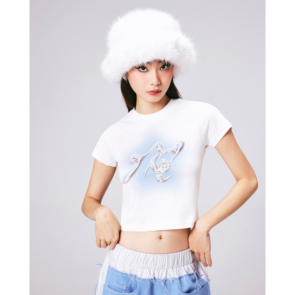 Áo baby tee trắng xanh Mangata
