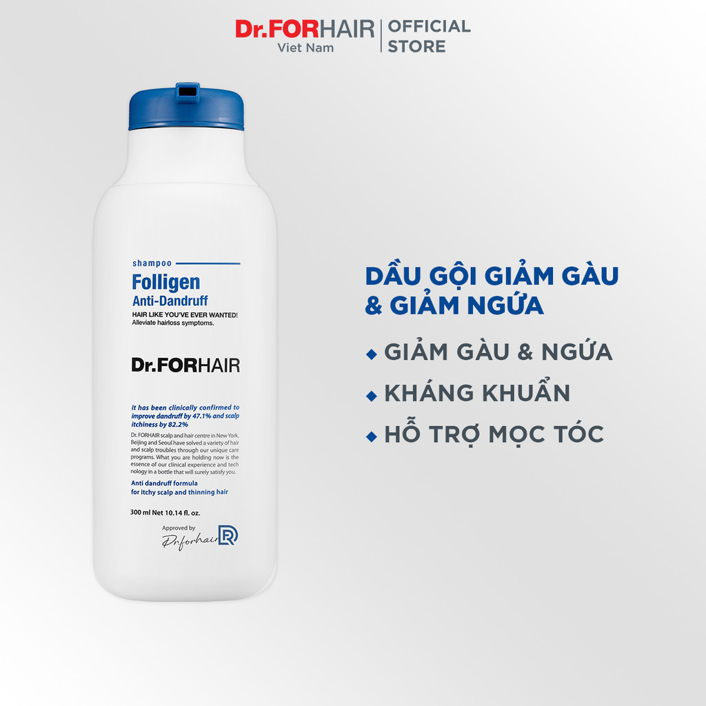 Dầu gội dành cho da đầu gàu ngứa sạch làm sâu da đầu và hỗ trợ mọc tóc Dr.FORHAIR Folligen Anti-Dandruff Shampoo 300ml