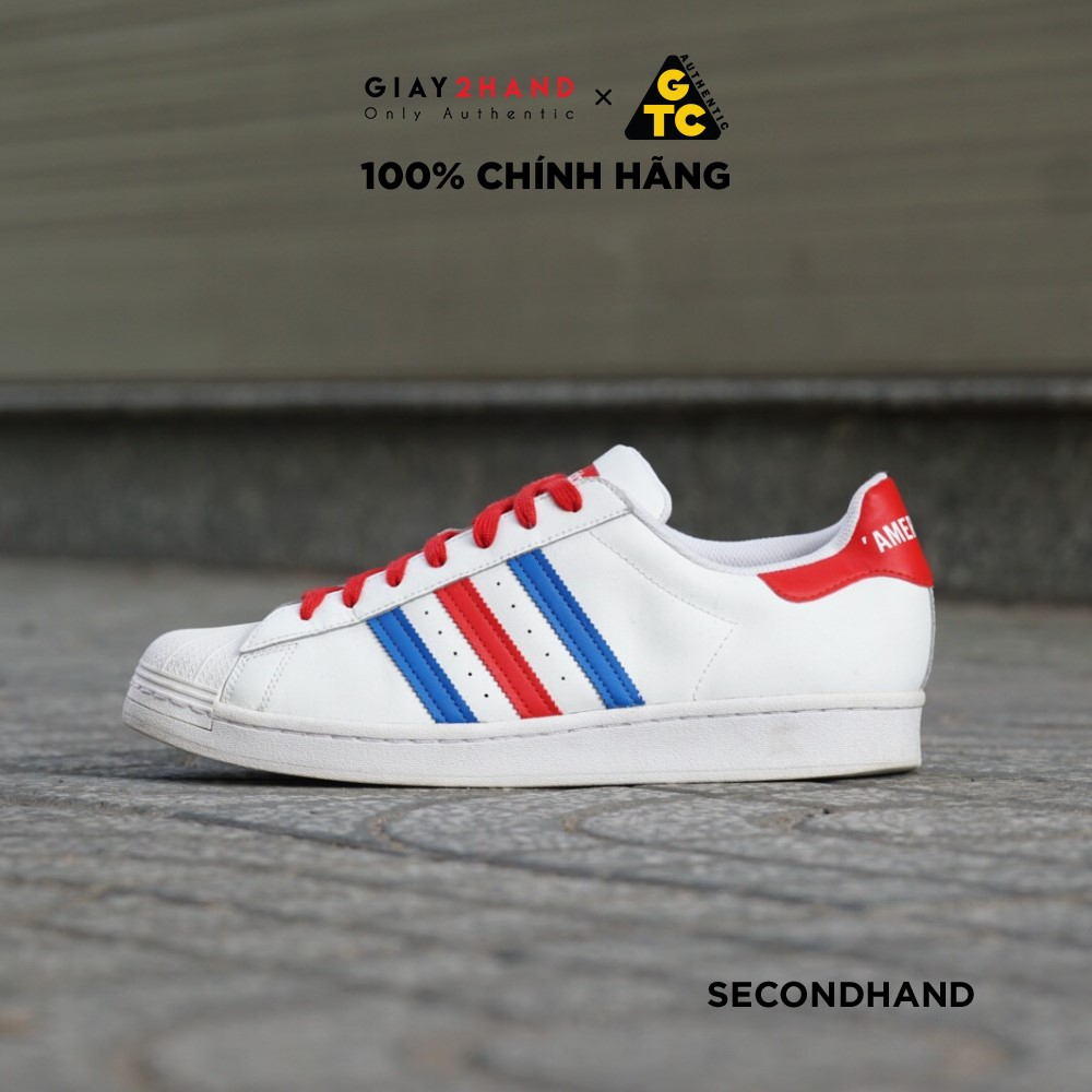 Giày Thể Thao ADIDAS SUPERSTAR CLOUD WHITE BLUE TEAM COLLEGIATE RED FV2806 GIÀY CŨ CHÍNH HÃNG